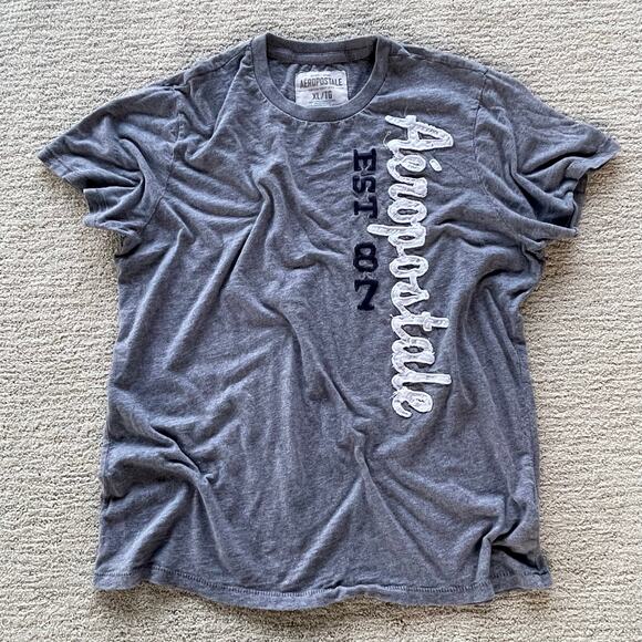 🔥Y2K Style Single Stitch Aeropostale SPELL OUT Embroidered Grunge Gray Shirt XL - Picture 1 of 14